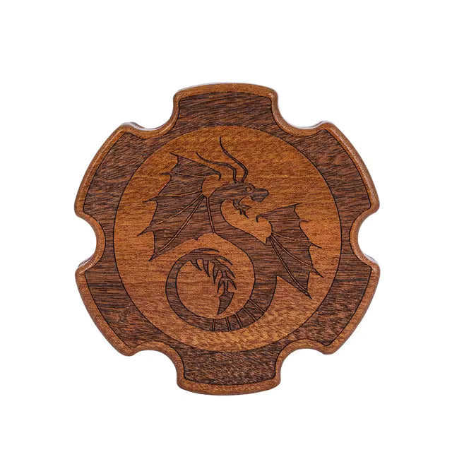 Wooden Oak Dice Case - Dragon