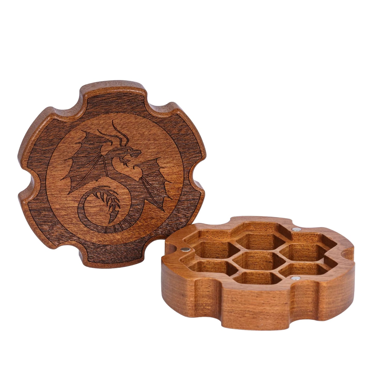 Wooden Oak Dice Case - Dragon