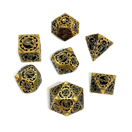 Animated Armor hollow metal dnd dice set of 7