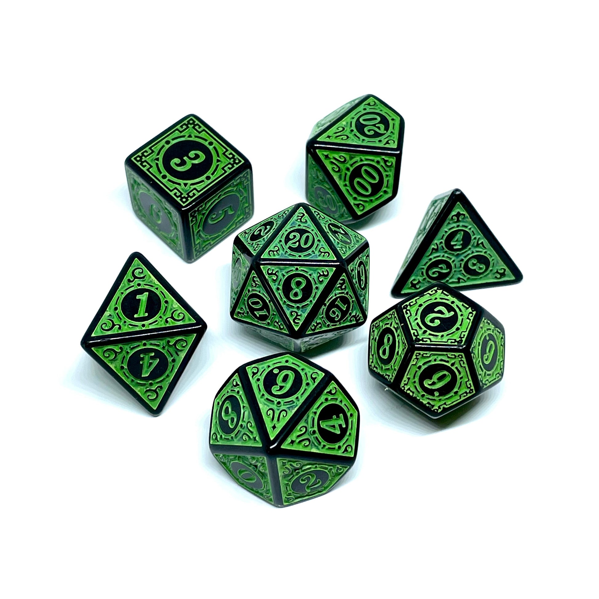 Green Dragon dnd dice set green and black