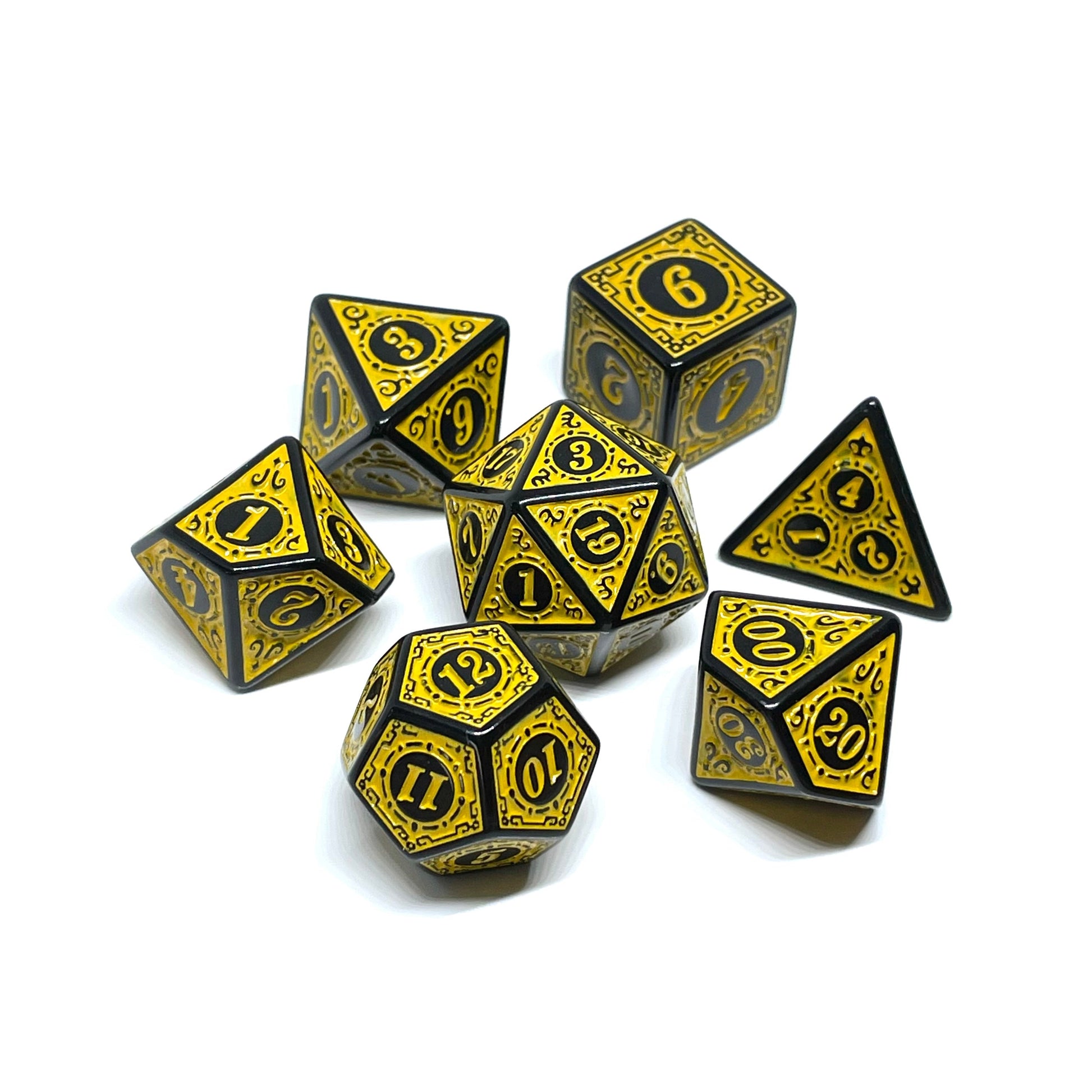 Gold Dragon dnd dice set yellow and black