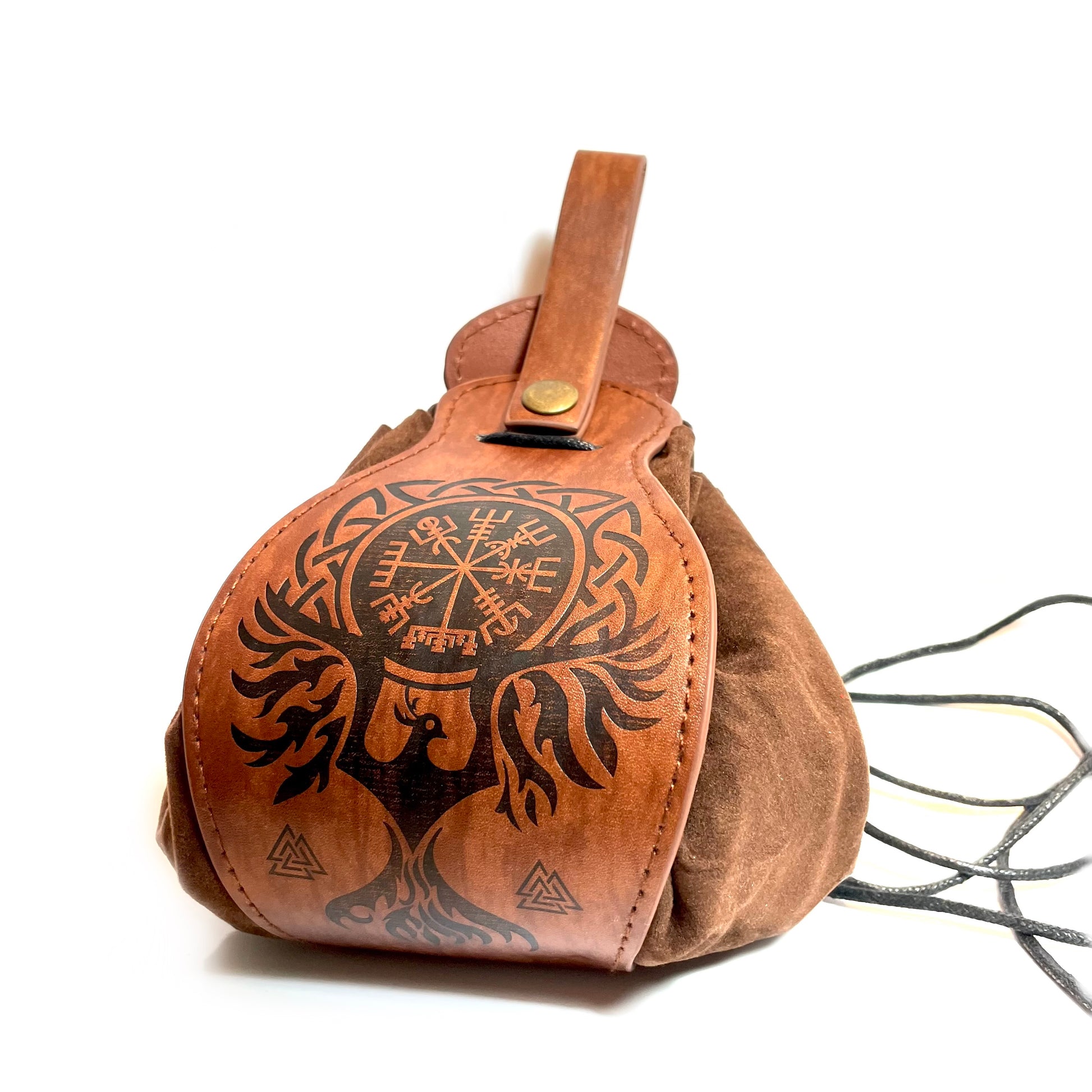 Leather dnd dice bag with phoenix artwork - filled
