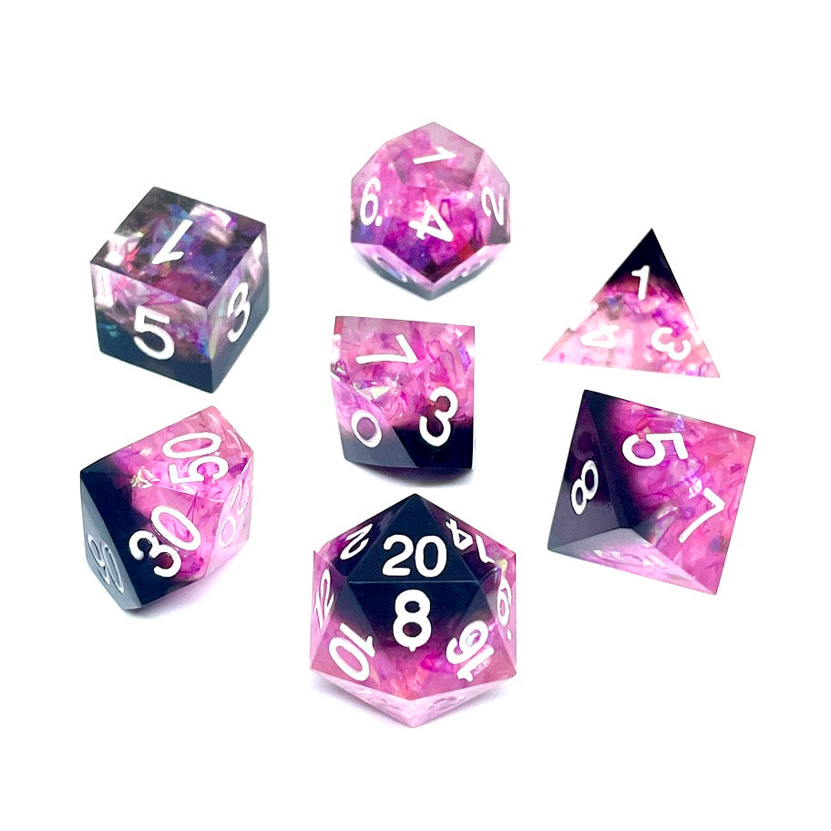 Sorcerer resin dnd dice set of 7 purple and black