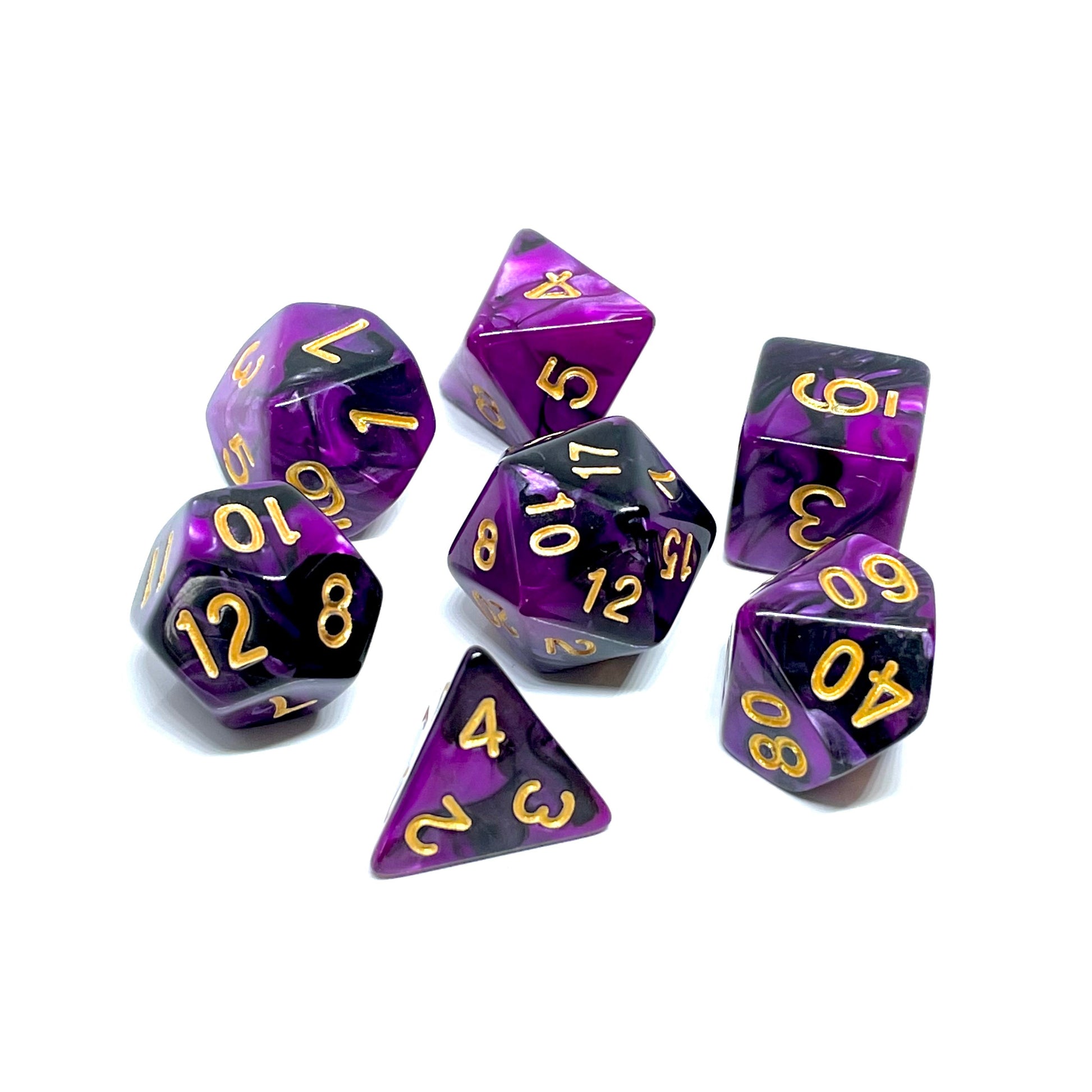 dnd dice set purple and black beholder dice