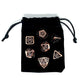 Death Knight metal dnd dice set of 7 on top of dice pouch