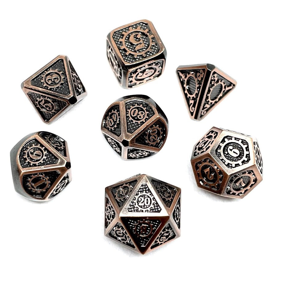 Dwarven Steel metal dnd dice set of 7 steampunk