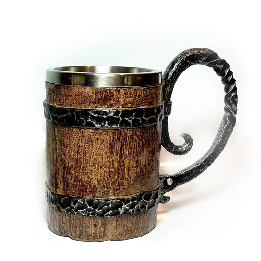 Wooden barrel tankard dnd mug